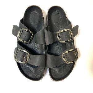Birkenstock Black Sandals with Tortoise Buckles